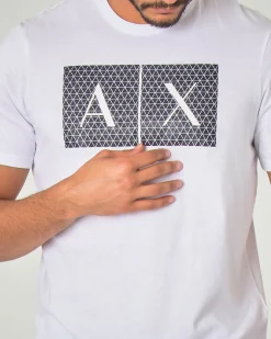T-shirt mezza manica Armani Exchange bianca con stampa grafica rettangolare e logo