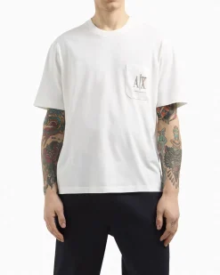 T-shirt mezza manica Armani Exchange bianca con taschino e logo AX al petto