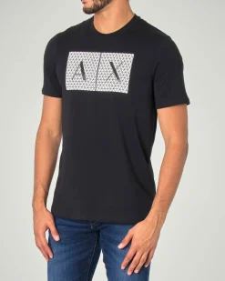 T-shirt mezza manica Armani Exchange nera con stampa grafica rettangolare e logo