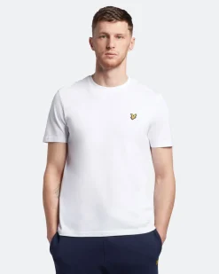 T-shirt mezza manica bianca in cotone con logo aquila gialla ricamata sul petto