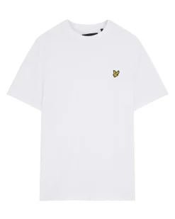 T-shirt mezza manica bianca in cotone con logo aquila gialla ricamata sul petto