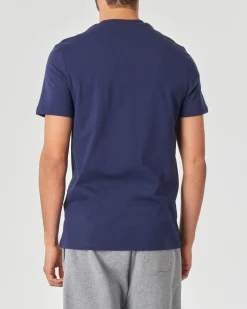 T-shirt mezza manica blu indaco in cotone con logo aquila gialla ricamata sul petto