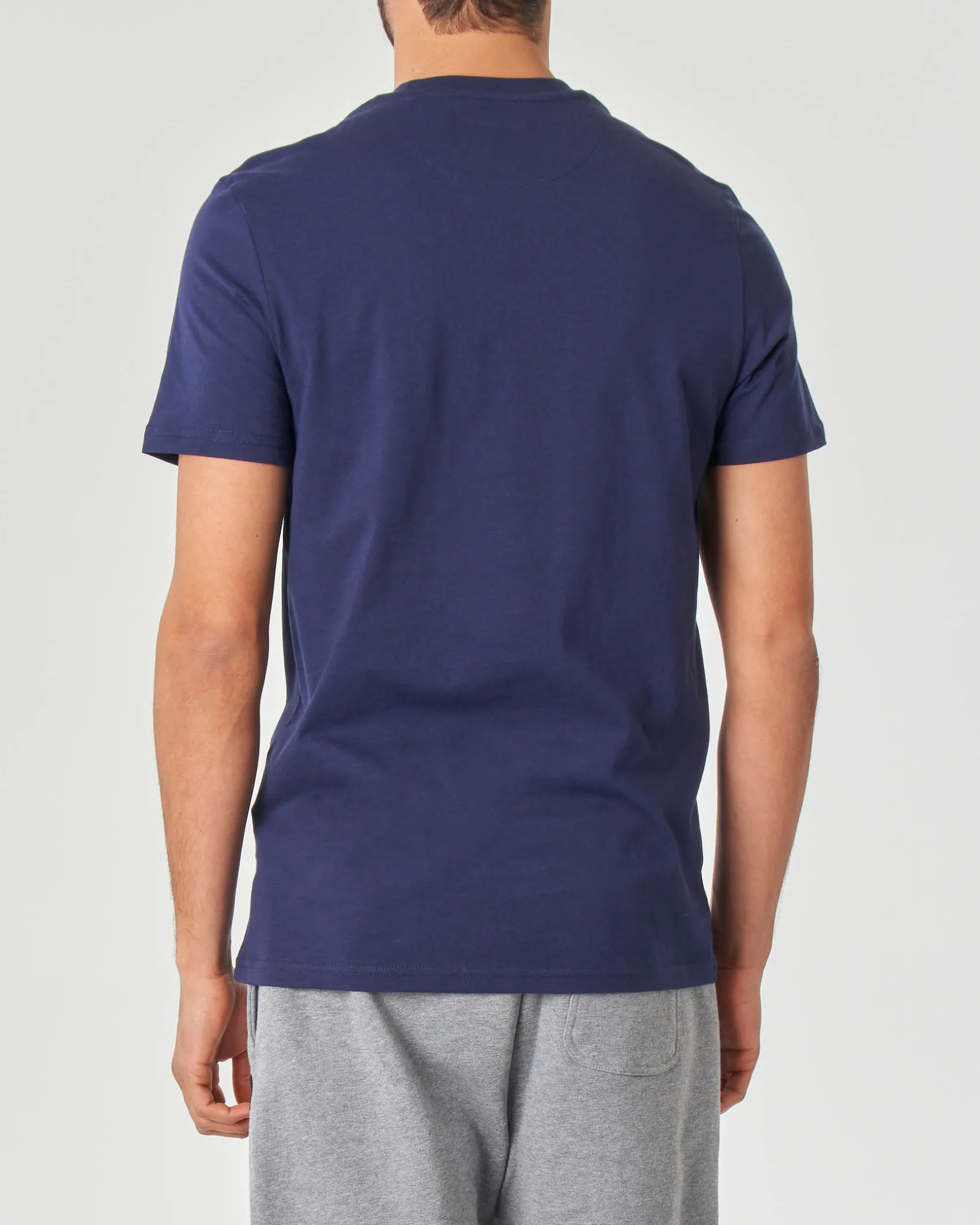 T-shirt mezza manica blu indaco in cotone con logo aquila gialla ricamata sul petto
