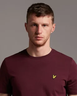 T-shirt mezza manica bordeaux in cotone con logo aquila gialla ricamata sul petto