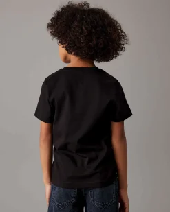 T-shirt mezza manica Calvin Klein nera in puro cotone con logo monogram bianco