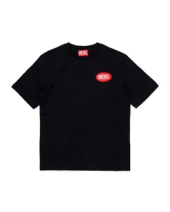 T-shirt mezza manica Diesel nera con patch logo rosso