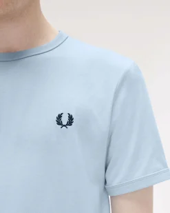 T-shirt mezza manica Fred Perry azzurra tinta unita