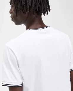 T-shirt mezza manica Fred Perry bianca con bordino nero