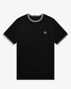 T-shirt mezza manica Fred Perry nera con bordino bianco