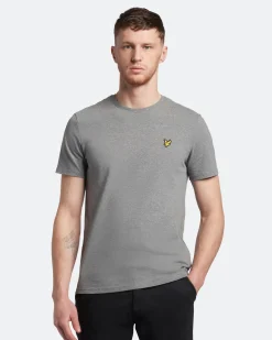 T-shirt mezza manica grigia in cotone con logo aquila gialla ricamata sul petto