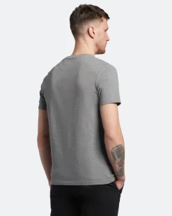 T-shirt mezza manica grigia in cotone con logo aquila gialla ricamata sul petto