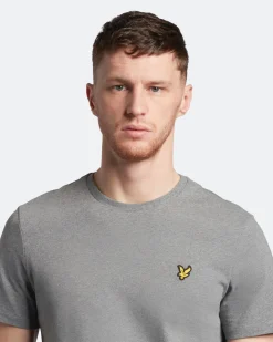 T-shirt mezza manica grigia in cotone con logo aquila gialla ricamata sul petto