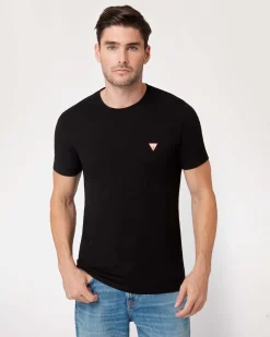 T-shirt mezza manica Guess nera in cotone stretch con stampa logo al petto