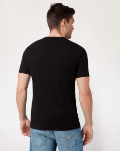 T-shirt mezza manica Guess nera in cotone stretch con stampa logo al petto