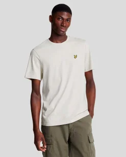 T-shirt mezza manica Lyle & Scott beige in cotone con logo aquila gialla ricamata sul petto