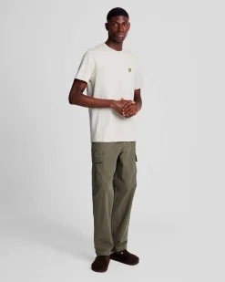 T-shirt mezza manica Lyle & Scott beige in cotone con logo aquila gialla ricamata sul petto