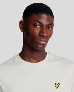 T-shirt mezza manica Lyle & Scott beige in cotone con logo aquila gialla ricamata sul petto