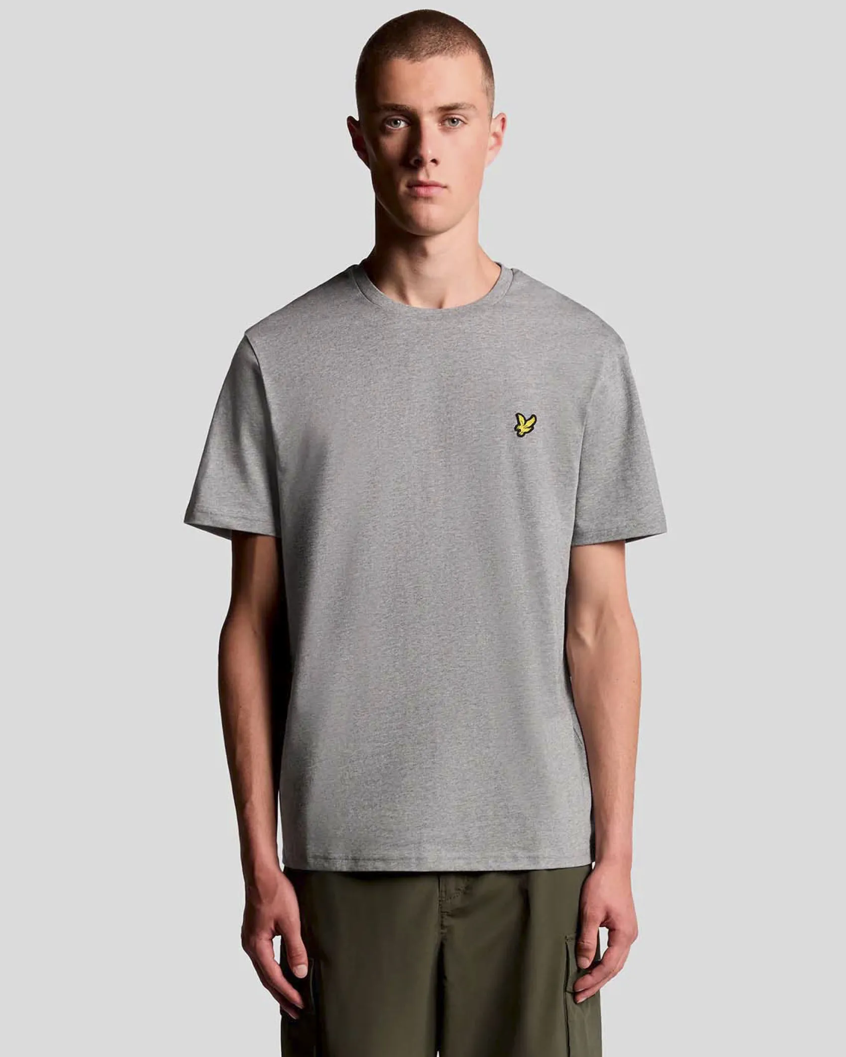T-shirt mezza manica Lyle & Scott grigia in cotone con logo aquila gialla ricamata sul petto
