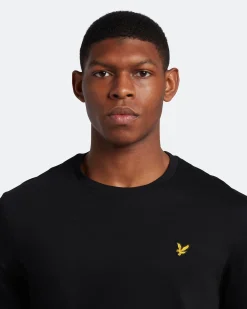 T-shirt mezza manica Lyle & Scott nera in cotone con logo aquila gialla ricamata sul petto