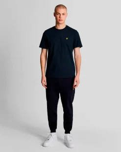 T-shirt mezza manica Lyle & Scott blu in cotone con logo aquila gialla ricamata sul petto