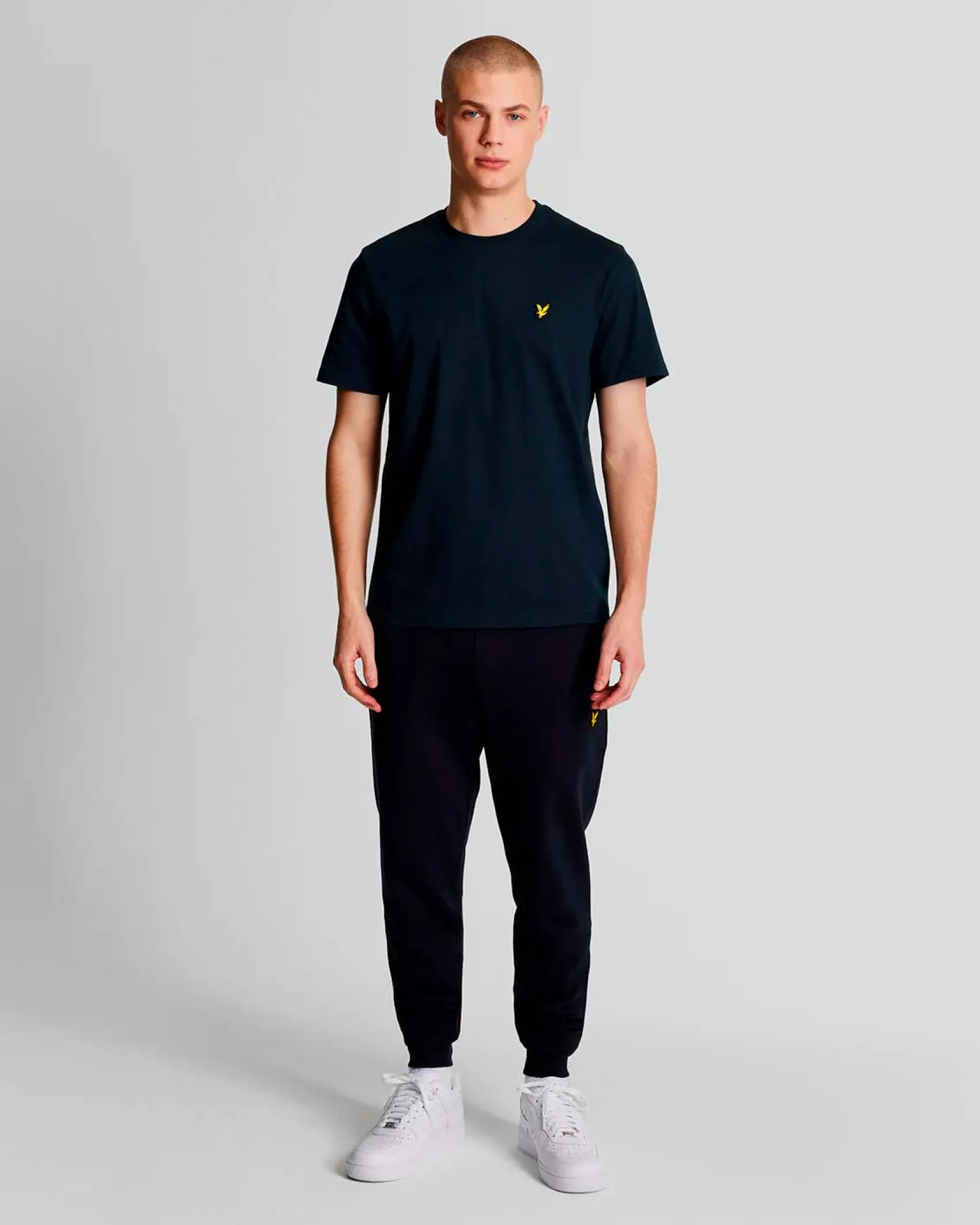T-shirt mezza manica Lyle & Scott blu in cotone con logo aquila gialla ricamata sul petto