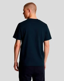 T-shirt mezza manica Lyle & Scott blu in cotone con logo aquila gialla ricamata sul petto