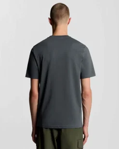 T-shirt mezza manica Lyle & Scott grigio antracite in cotone con logo aquila gialla ricamata sul petto