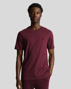 T-shirt mezza manica Lyle & Scott bordeaux in cotone con logo aquila tono su tono ricamata sul petto