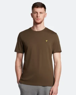 T-shirt mezza manica Lyle & Scott verde militare in cotone con logo aquila gialla ricamata sul petto