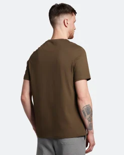 T-shirt mezza manica Lyle & Scott verde militare in cotone con logo aquila gialla ricamata sul petto