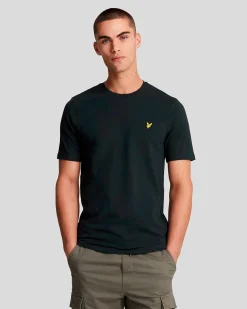 T-shirt mezza manica Lyle & Scott blu in cotone con logo aquila gialla ricamata sul petto