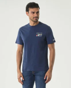 T-shirt mezza manica MC2 Saint Barth blu in puro cotone con ricamo 'Grand Slam' e cocktail sul petto