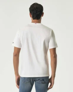 T-shirt mezza manica MC2 Saint Barth bianca in puro cotone con ricamo 'Nella Vita Ci Vuole Classe' e stampa fuoristrada sul petto