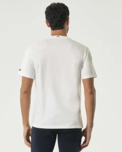 T-shirt mezza manica MC2 Saint Barth bianca in puro cotone con ricamo 'you know I'm Gindependent' e bicchiere sul petto