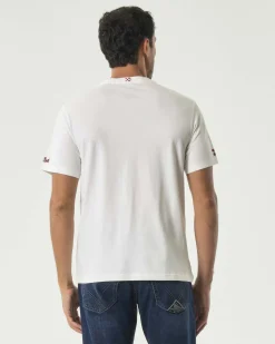 T-shirt mezza manica MC2 Saint Barth bianca in puro cotone con ricamo 'Levateje er vino' e bicchiere sul petto
