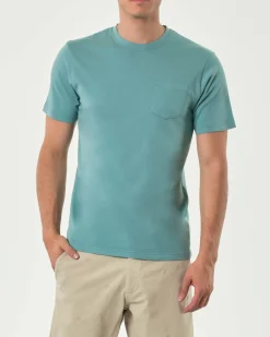 T-shirt mezza manica Paul Baker color acqua in jersey tinto in capo con taschino