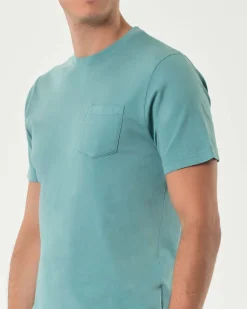 T-shirt mezza manica Paul Baker color acqua in jersey tinto in capo con taschino