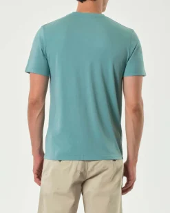 T-shirt mezza manica Paul Baker color acqua in jersey tinto in capo con taschino