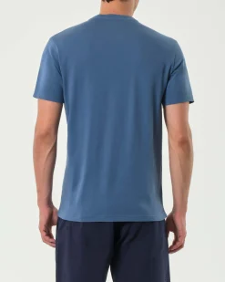 T-shirt mezza manica Paul Baker avio in jersey tinto in capo con taschino