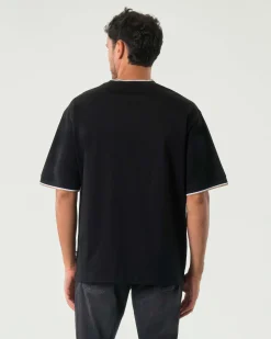 T-shirt mezza manica relaxed-fit Boss nera con bordino in contrasto