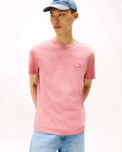 T-shirt mezza manica Tommy Jeans rosa regular-fit in puro cotone con logo flag ricamato sul petto