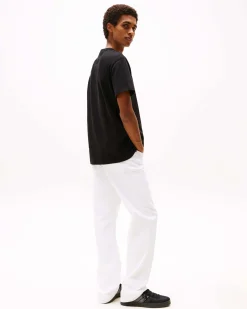 T-shirt mezza manica Tommy Jeans nera regular-fit in puro cotone con logo flag ricamato sul petto