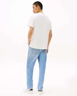 T-shirt mezza manica Tommy Jeans bianca regular-fit in puro cotone con logo flag ricamato sul petto