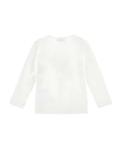 T-shirt Monnalisa avorio in cotone stretch a maniche lunghe con orsetto