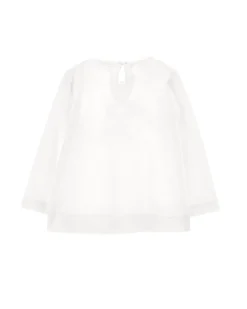 T-shirt Monnalisa bianca a manica lunga in cotone con stampa orsetto e cuori