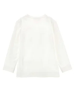 T-shirt Monnalisa bianca in cotone stretch a maniche lunghe con stampa logo floreale