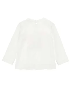 T-shirt Monnalisa bianca in cotone a maniche lunghe con stampa orsa logo