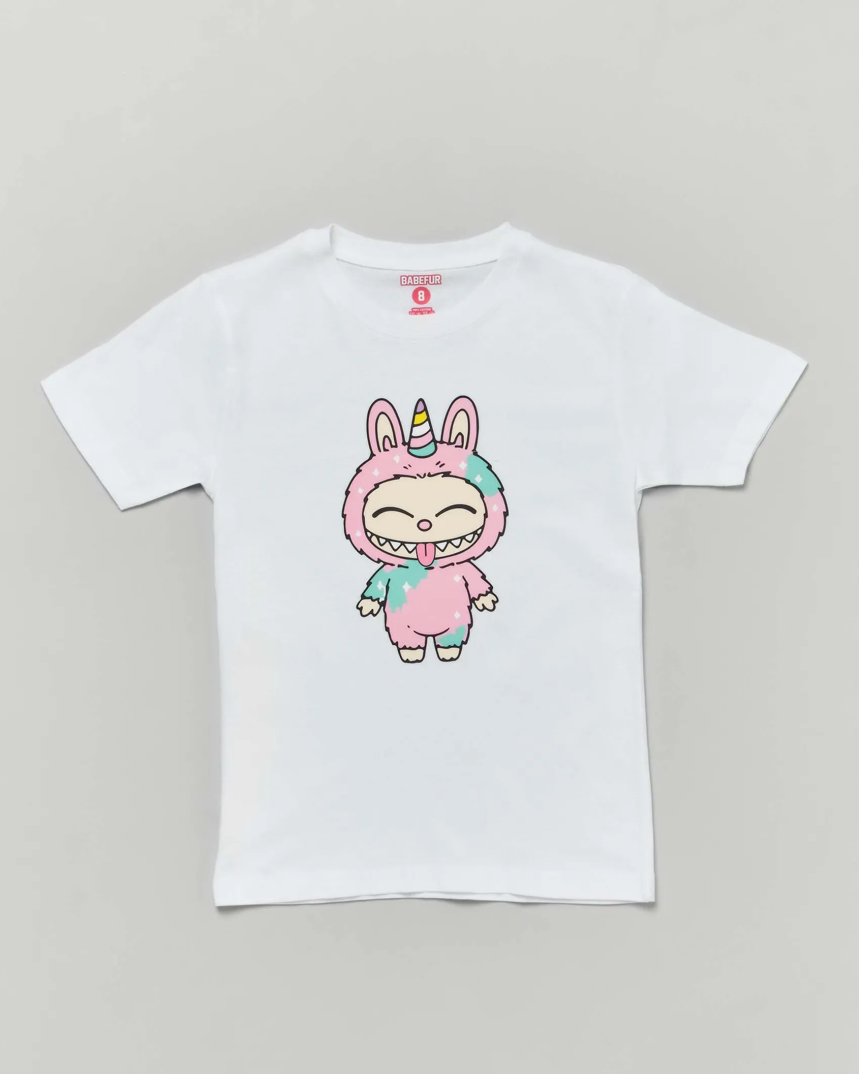 T-shirt Mousse bianca in cotone con stampa Labubu unicorno