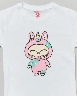 T-shirt Mousse bianca in cotone con stampa Labubu unicorno