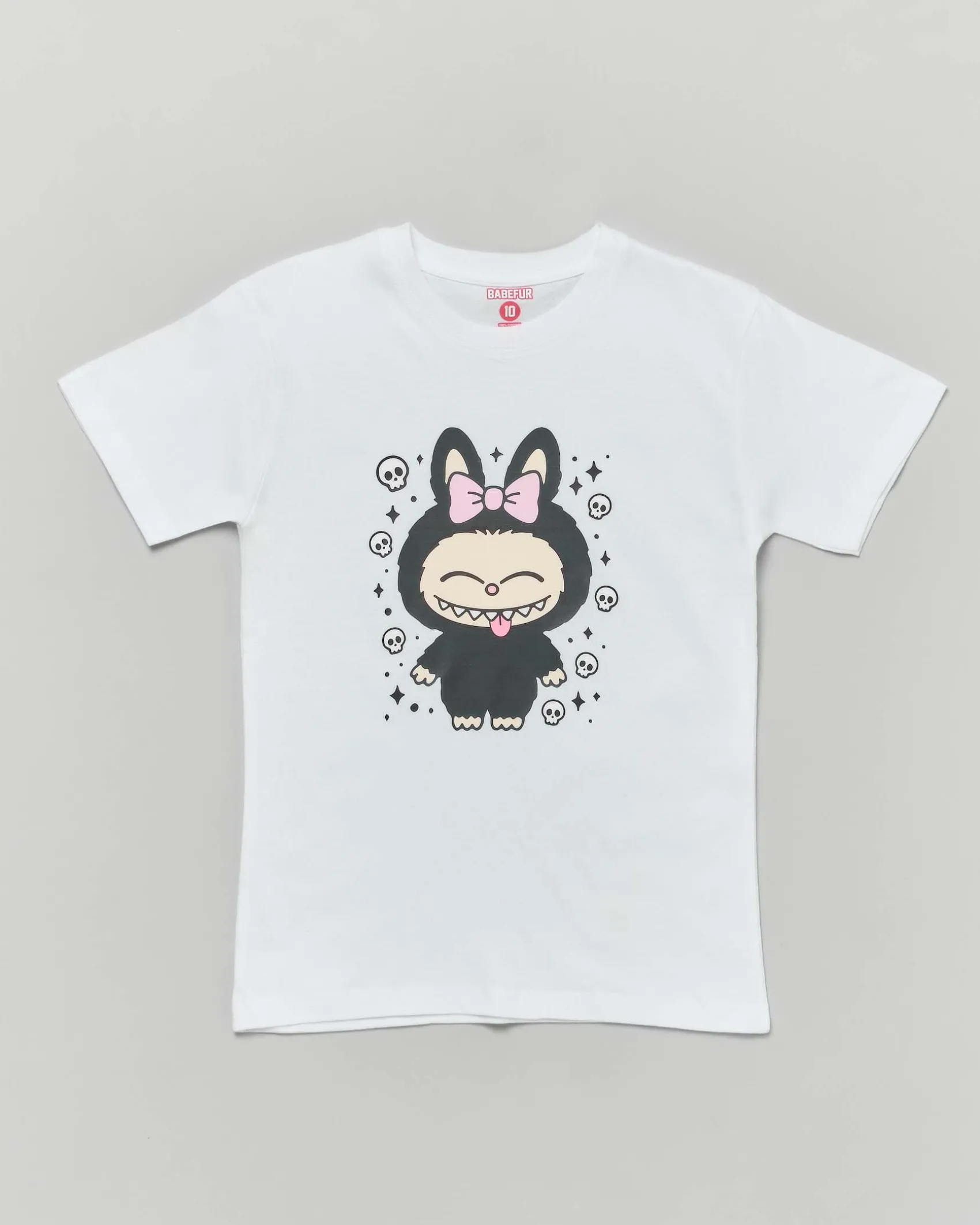 T-shirt Mousse bianca in cotone con stampa Labubu teschietti